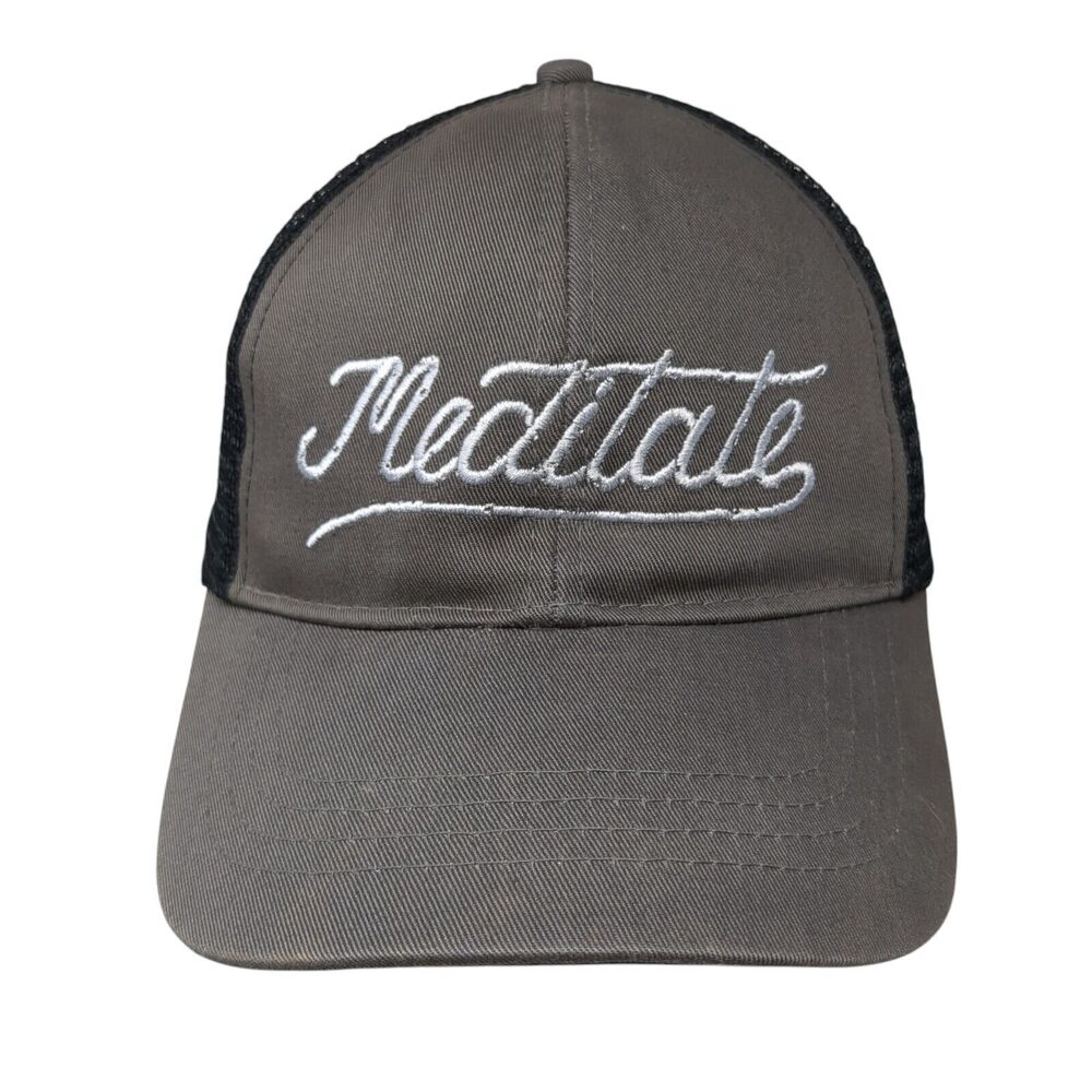 Meditate Snapback Trucker Hat Gray One Size Adjustable Mesh Back Econscious